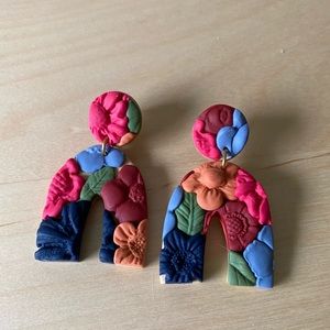Multi floral clay polymer earrings